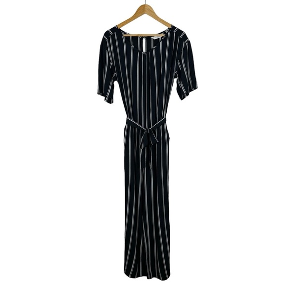 Sparkz Copenhagen Short Sleeve Crop Wide Leg Jumpsuit Black White Stripe Small - Picture 2 of 15